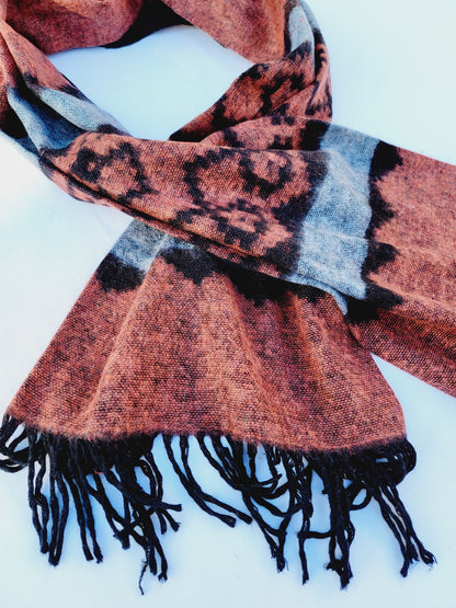 Scarf, Shawl, Extra Soft Unisex Head Cover - Orange/Black