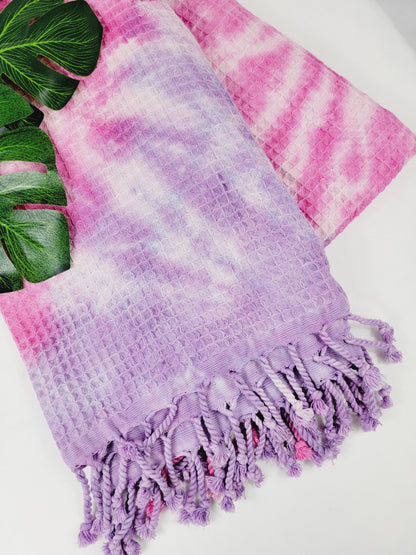 Plaid 100 % coton 40 x 70 tie-dye fait main décoration d'intérieur légère