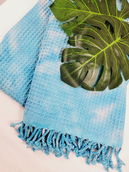 Bath Towel, Waffle Towel, Turkish Beach Towel, Handmade Tie dye - Blue