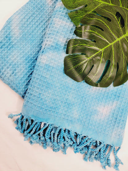 Bath Towel, Waffle Towel, Turkish Beach Towel, Handmade Tie dye - Blue