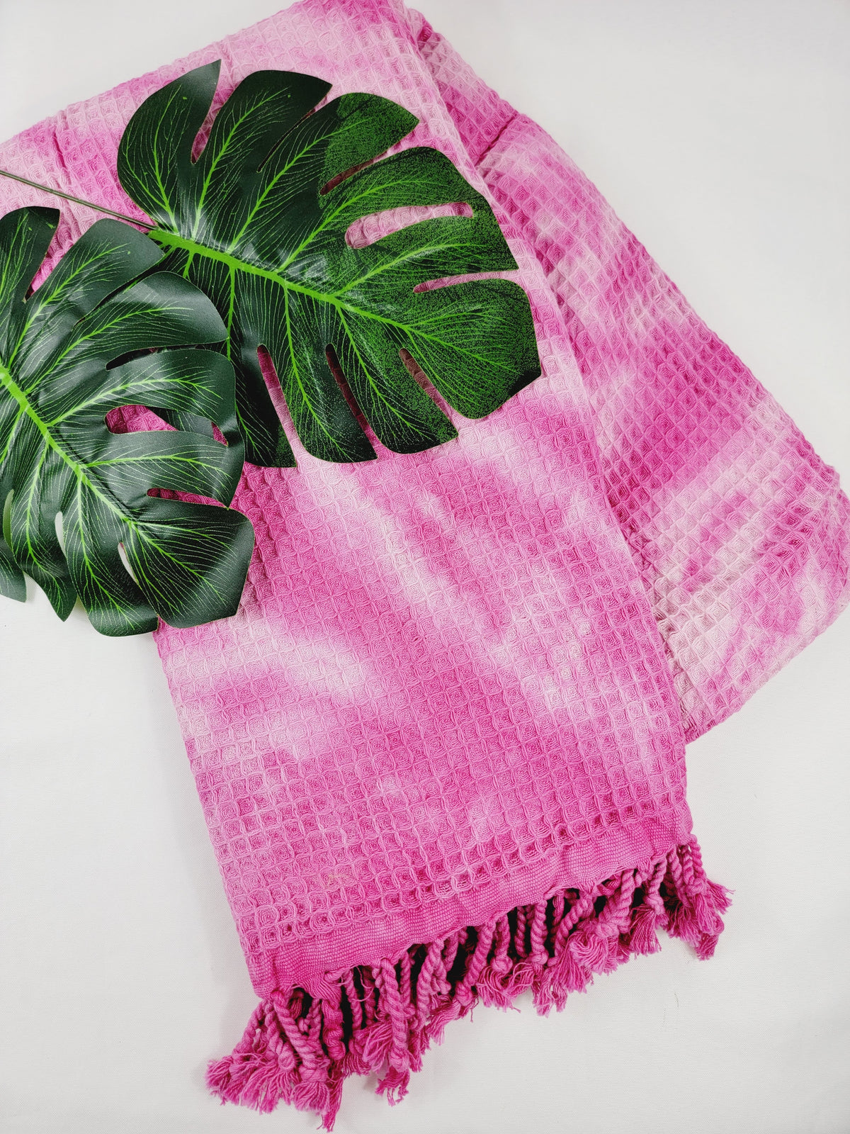 Plaid 100 % coton 40 x 70 tie-dye fait main décoration d'intérieur légère rose