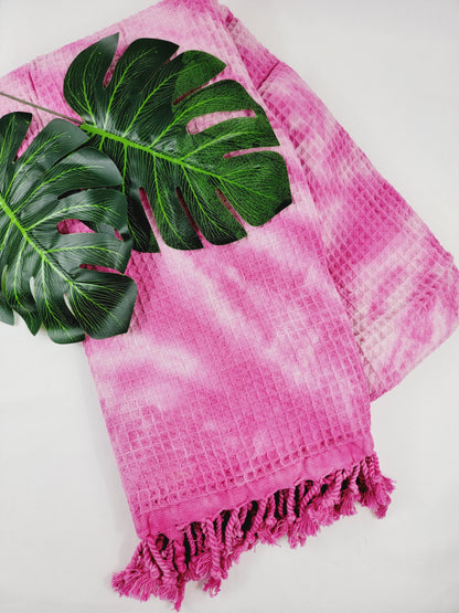 Plaid 100 % coton 40 x 70 tie-dye fait main décoration d'intérieur légère rose