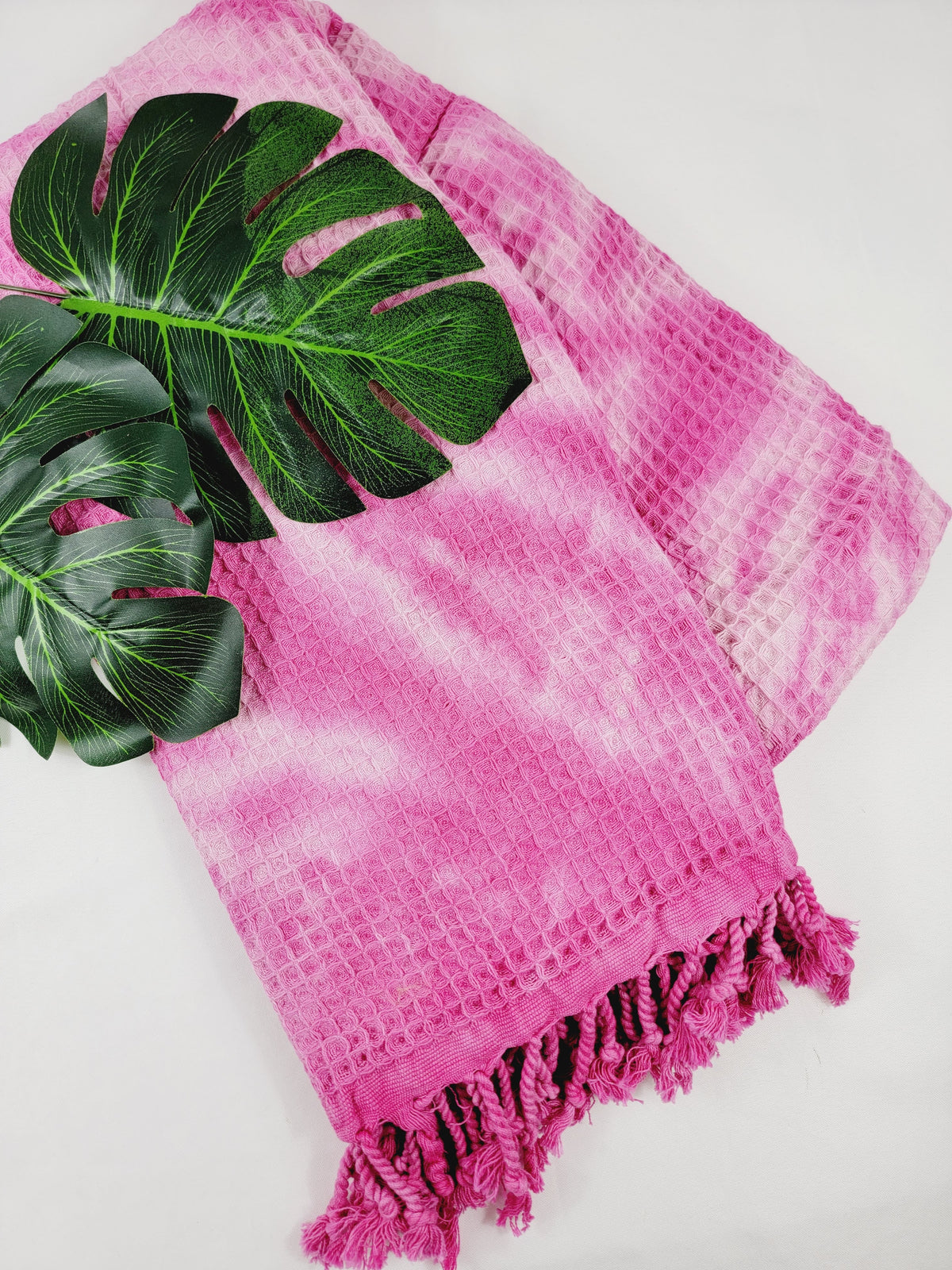 Plaid 100 % coton 40 x 70 tie-dye fait main décoration d'intérieur légère rose