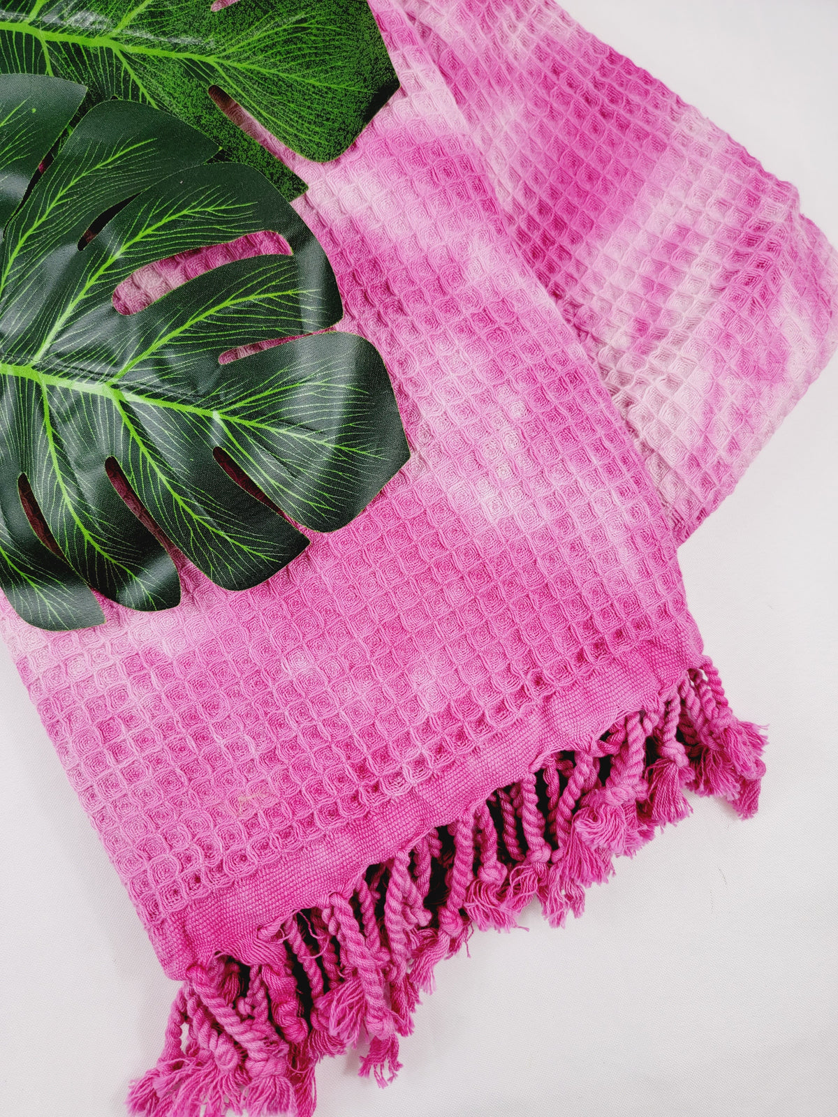 Plaid 100 % coton 40 x 70 tie-dye fait main décoration d'intérieur légère rose