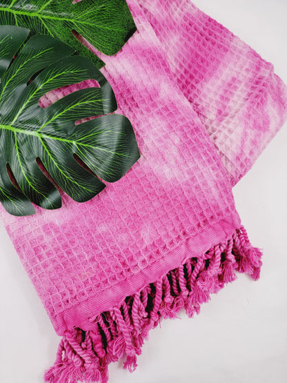 Plaid 100 % coton 40 x 70 tie-dye fait main décoration d'intérieur légère rose