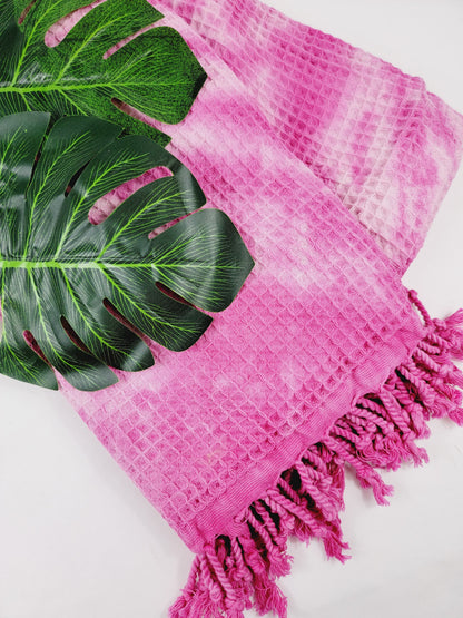 Plaid 100 % coton 40 x 70 tie-dye fait main décoration d'intérieur légère rose