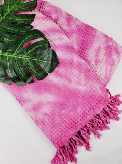 Plaid 100 % coton 40 x 70 tie-dye fait main décoration d'intérieur légère rose