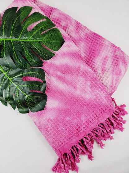 Plaid 100 % coton 40 x 70 tie-dye fait main décoration d'intérieur légère rose