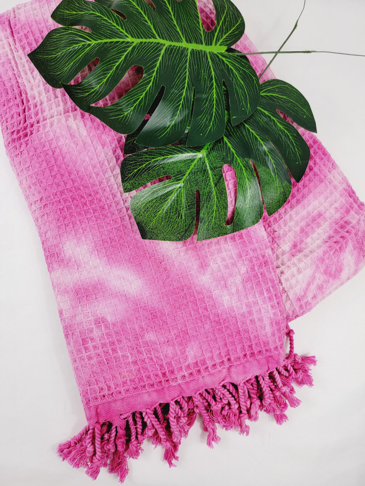 Plaid 100 % coton 40 x 70 tie-dye fait main décoration d'intérieur légère rose