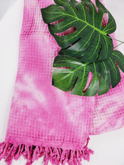Plaid 100 % coton 40 x 70 tie-dye fait main décoration d'intérieur légère rose