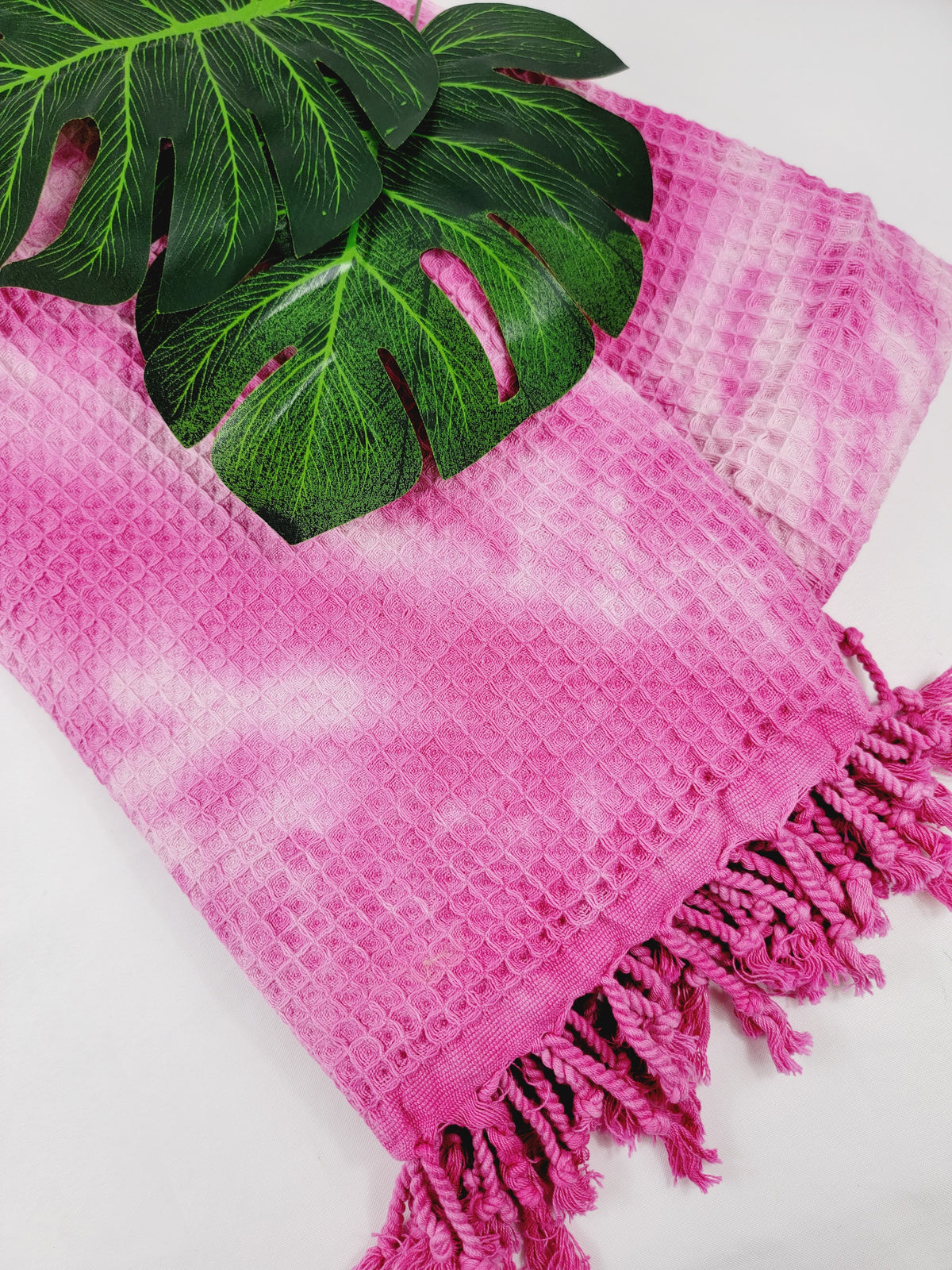 Plaid 100 % coton 40 x 70 tie-dye fait main décoration d'intérieur légère rose