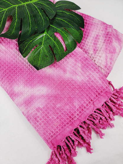 Plaid 100 % coton 40 x 70 tie-dye fait main décoration d'intérieur légère rose