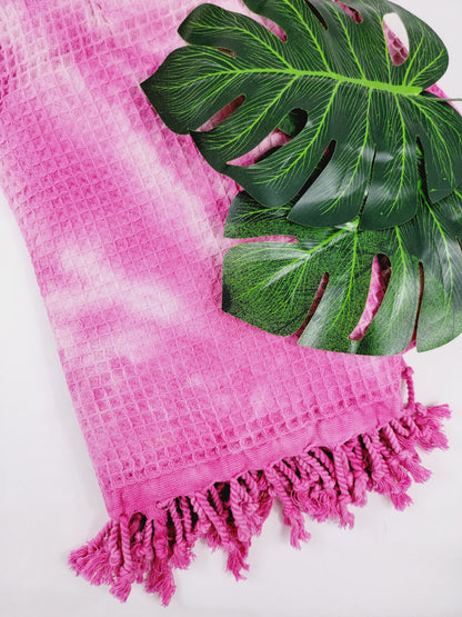 Plaid 100 % coton 40 x 70 tie-dye fait main décoration d'intérieur légère rose