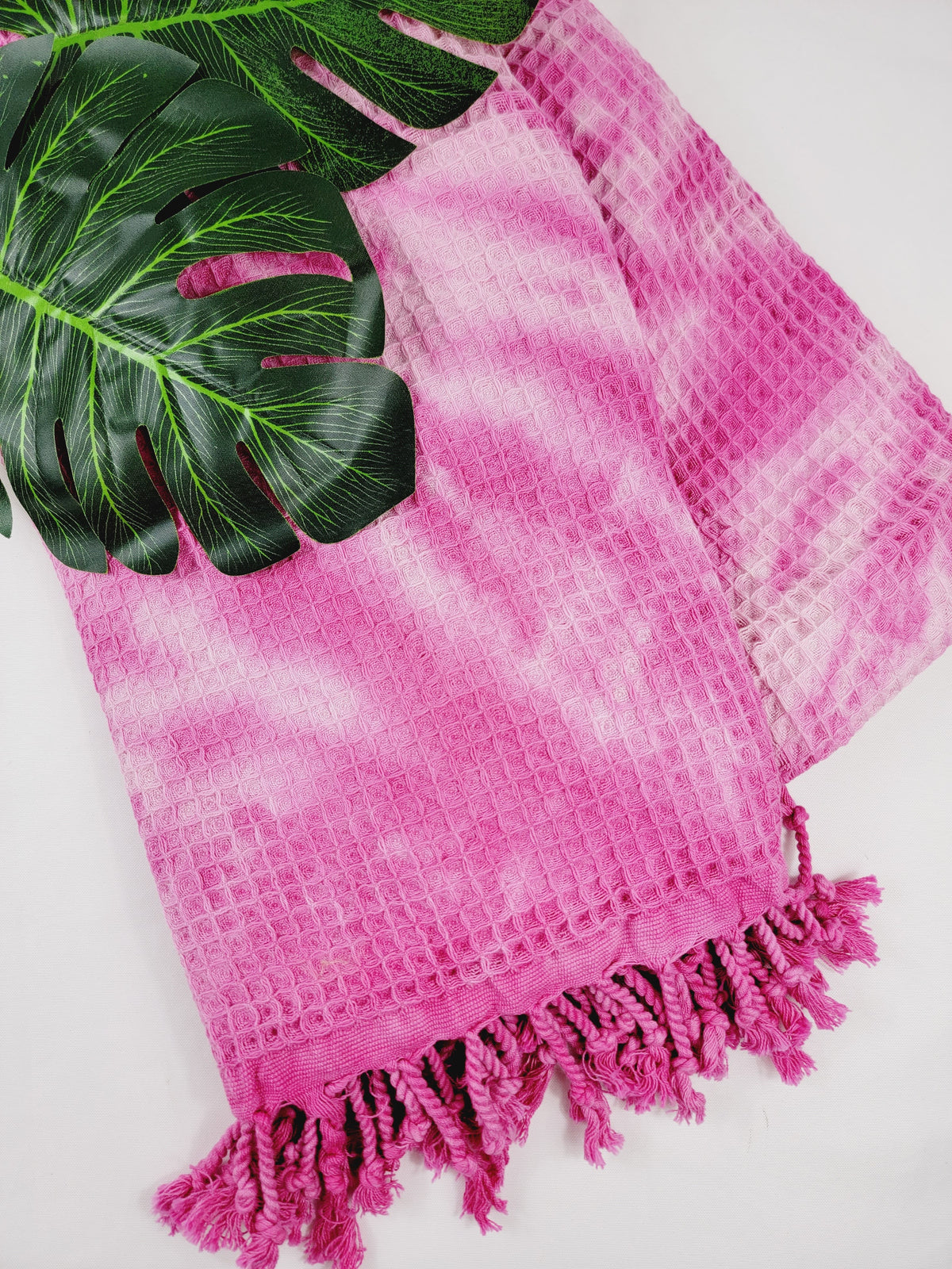 Plaid 100 % coton 40 x 70 tie-dye fait main décoration d'intérieur légère rose