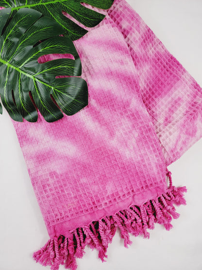 Plaid 100 % coton 40 x 70 tie-dye fait main décoration d'intérieur légère rose