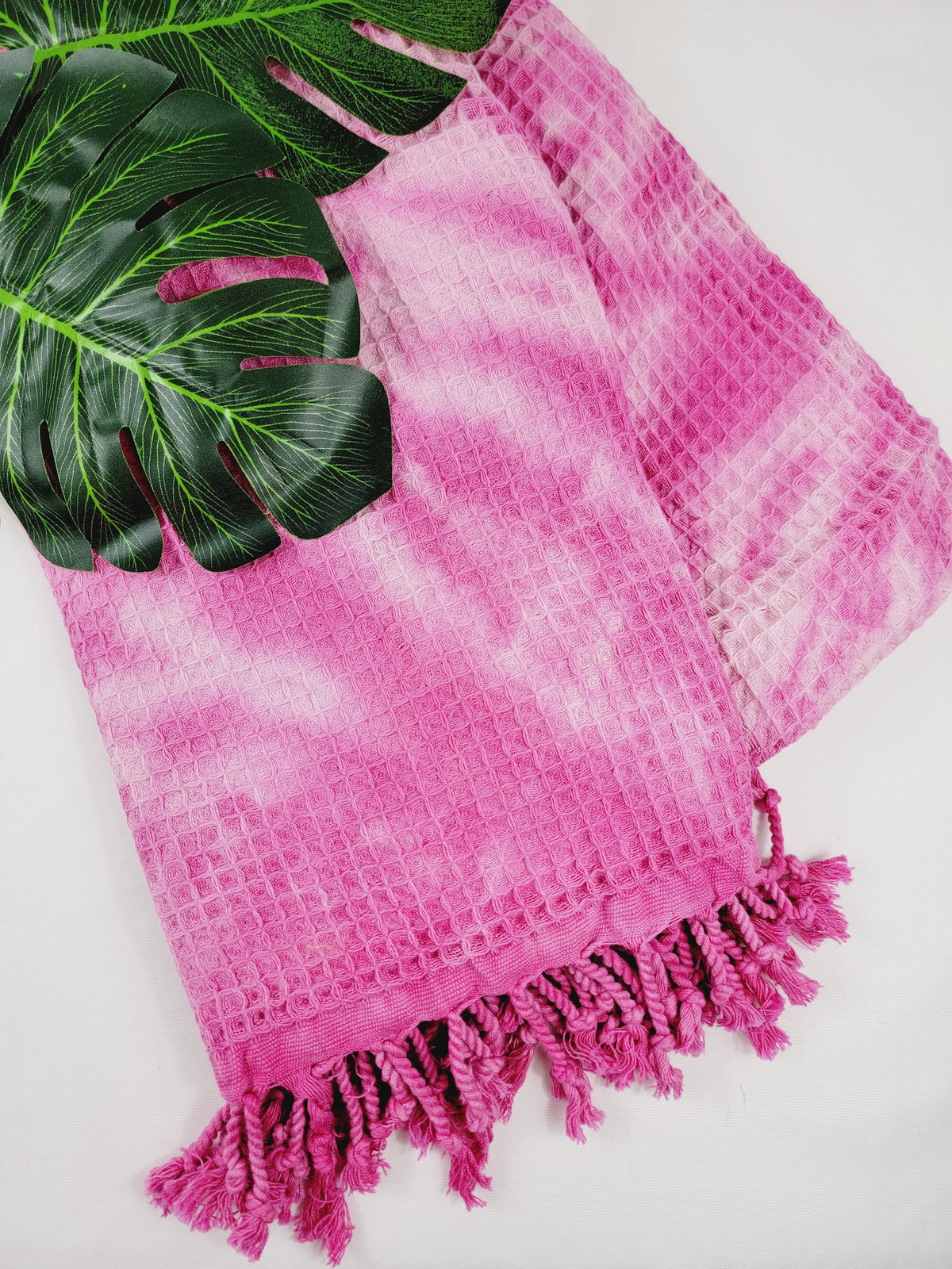 Plaid 100 % coton 40 x 70 tie-dye fait main décoration d'intérieur légère rose