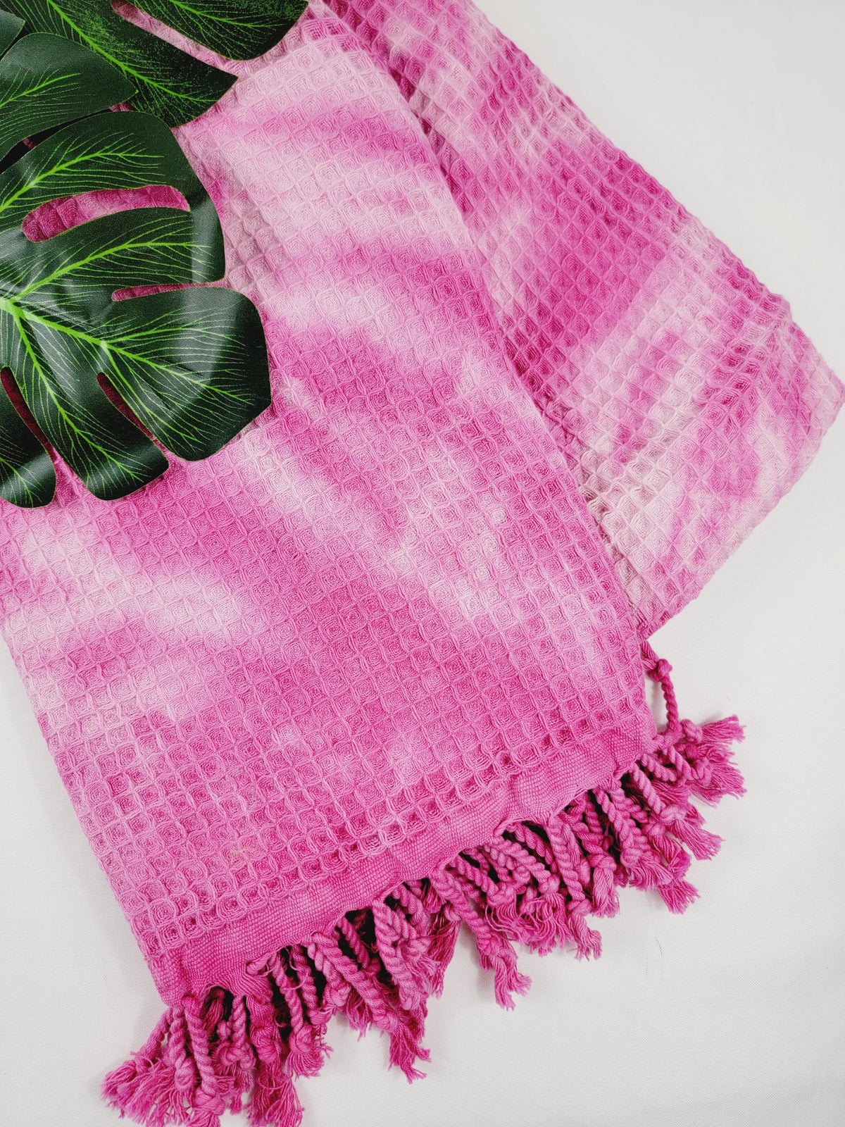 Plaid 100 % coton 40 x 70 tie-dye fait main décoration d'intérieur légère rose