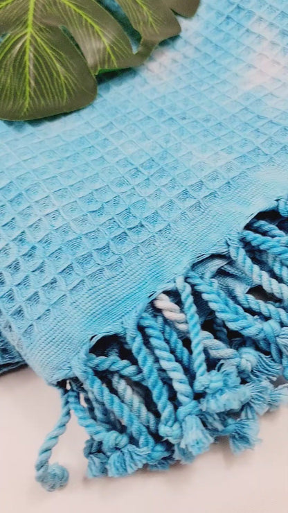 Bath Towel, Waffle Towel, Turkish Beach Towel, Handmade Tie dye - Blue
