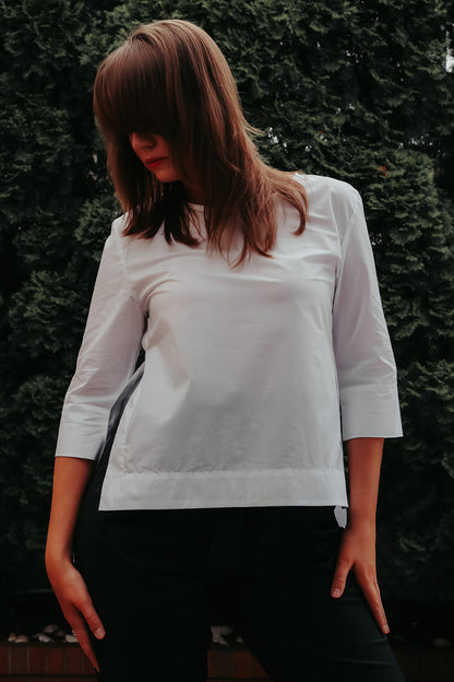 WHITE BLOUSE WITH SHORT FRONT 3/4 SLEEVE - EEBRU