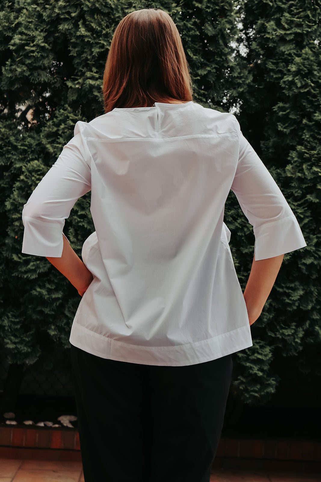 WHITE BLOUSE WITH SHORT FRONT 3/4 SLEEVE - EEBRU