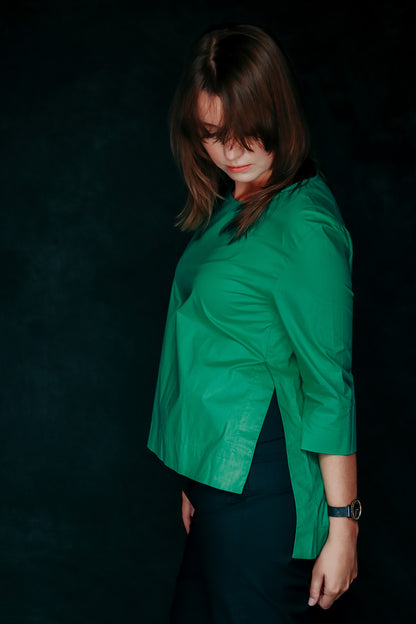 WHITE BLOUSE WITH SHORT FRONT 3/4 SLEEVE - EEBRU