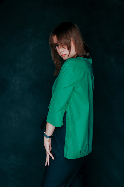 WHITE BLOUSE WITH SHORT FRONT 3/4 SLEEVE - EEBRU