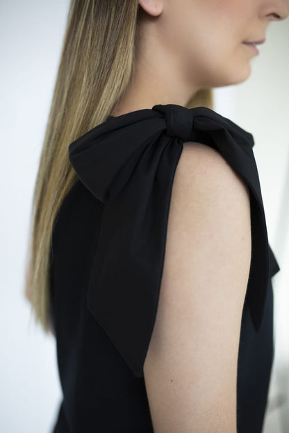 BLACK JERSEY DRESS WITH TIE SHOULDER - EEBRU