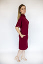 BURGUNDY DRAPPED-NECK JERSEY DRESS - EEBRU