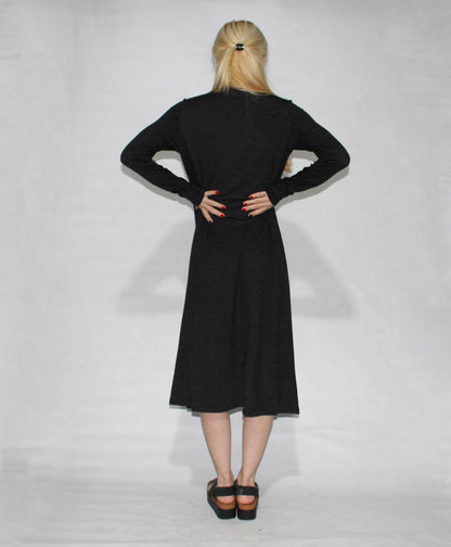 BLACK DRESS LONG SLEEVE TURTLE NECK WITH SIDE SLITS - EEBRU